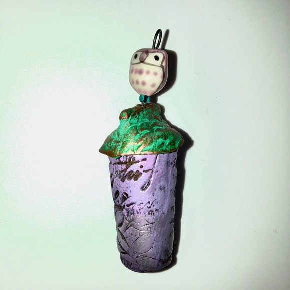 HANDMADE OWL ORNAMENT Bird Feeder Nest Handmade Modeling Clay Fimo Garden Decor - Picture 6 of 9